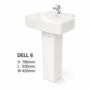 Dell 6 Wash Basin Pedestal white ceramic floor mounted