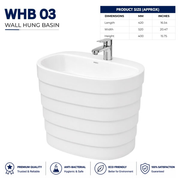 Wall Hang 3 Wash Basin Pedestal - Dell Sanitary Ware