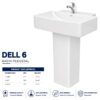 Dell 6 Wash Basin Pedestal white ceramic floor mounted