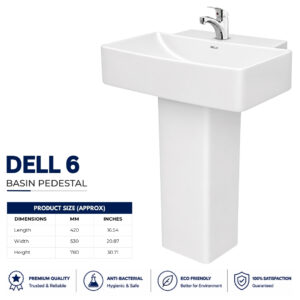 Dell 6 Wash Basin Pedestal white ceramic floor mounted