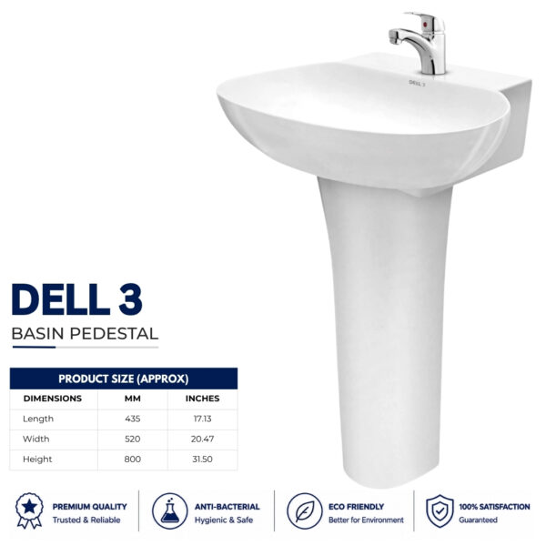 Dell 3 Wash Basin Pedestal - Dell Sanitary Ware Dell 3 Wash Basin Pedestal - Dell Sanitary Ware