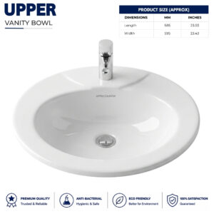 Upper counter vanity wash basin in white ceramic oval design