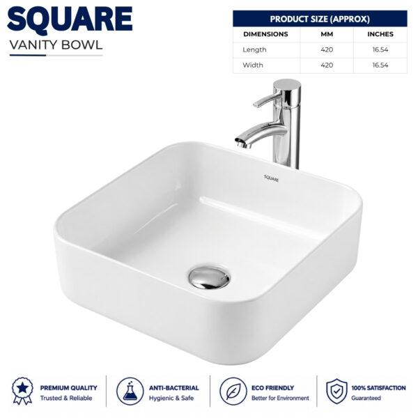 Square Vanity Wash Basin - Dell Sanitary Ware