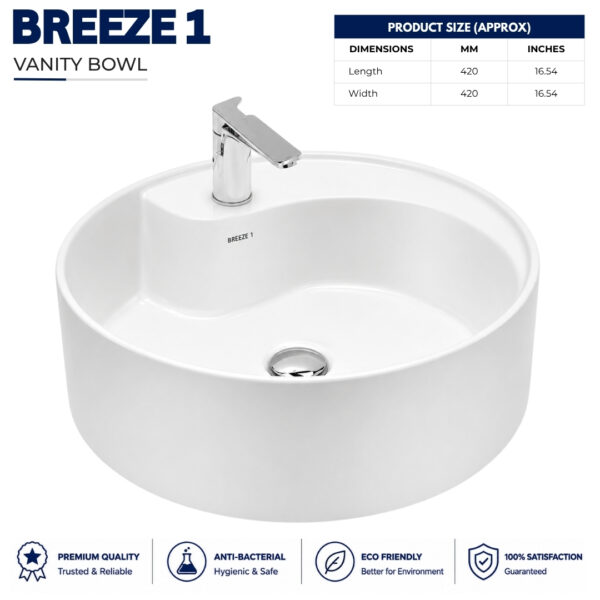 Breeze 1 Vanity Wash Basin - Dell Sanitary Ware