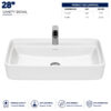 28 Inch Vanity Wash Basin by Dell Sanitary Ware in White Ceramic Finish