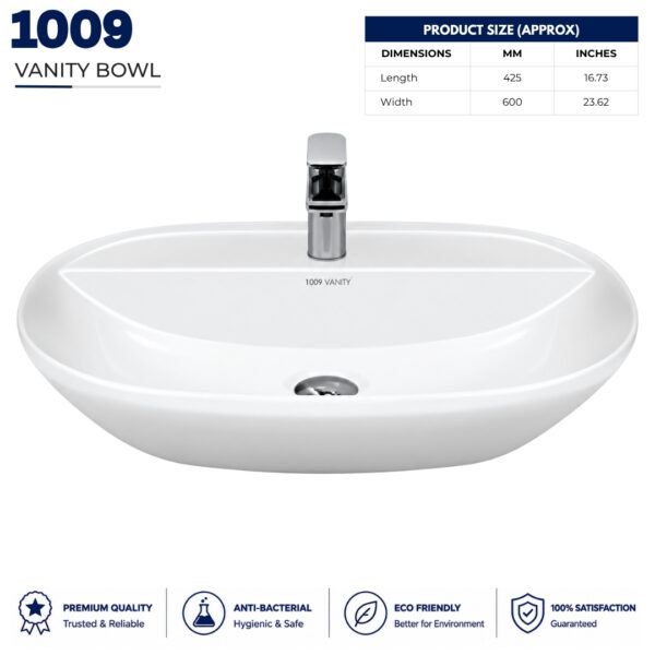1009 vanity wash basin oval white ceramic countertop