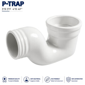 Ceramic P trap pipe with glossy finish for bathroom drainage