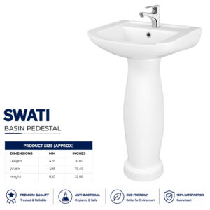Dell Swati Wash Basin Pedestal with modern ceramic design for bathroom