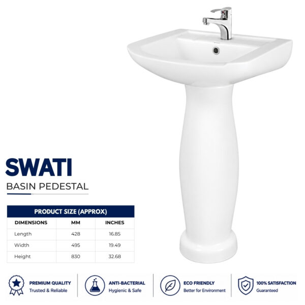 Dell Swati Wash Basin Pedestal with modern ceramic design for bathroom
